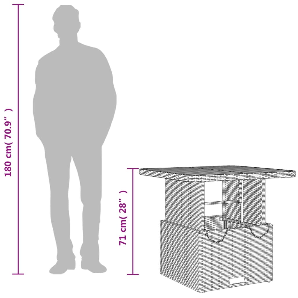 Tuintafel 80x80x71 cm poly rattan en acaciahout zwart