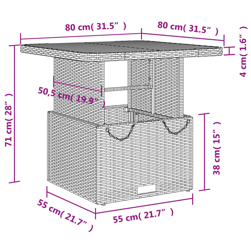 Tuintafel 80x80x71 cm poly rattan en acaciahout zwart