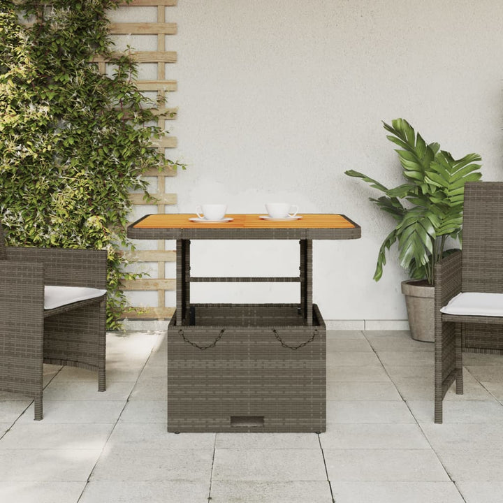 Tuintafel 80x80x71 cm poly rattan en acaciahout grijs