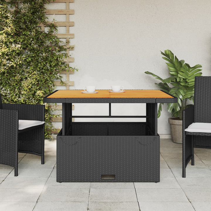 Tuintafel 110x110x71 cm poly rattan en massief acaciahout zwart