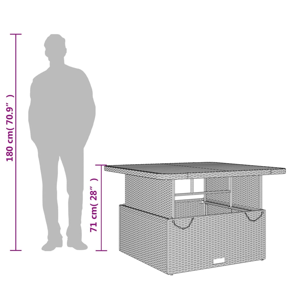 Tuintafel 110x110x71 cm poly rattan en massief acaciahout zwart