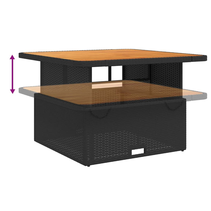 Tuintafel 110x110x71 cm poly rattan en massief acaciahout zwart