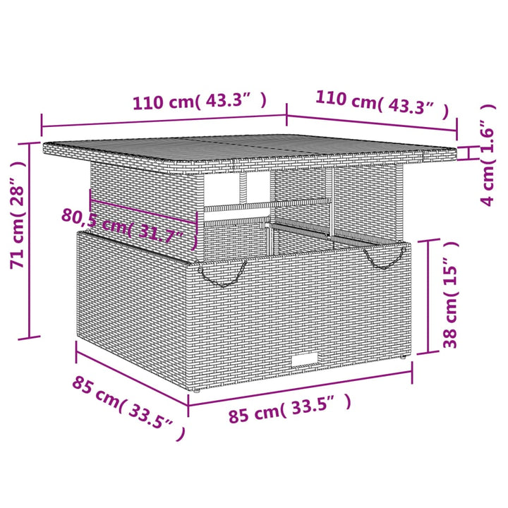 Tuintafel 110x110x71 cm poly rattan en massief acaciahout zwart