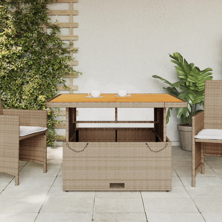 Tuintafel 110x110x71 cm poly rattan en acaciahout beige