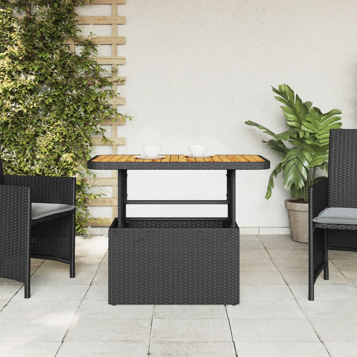 Tuintafel 90x55x71 cm poly rattan en massief acaciahout zwart