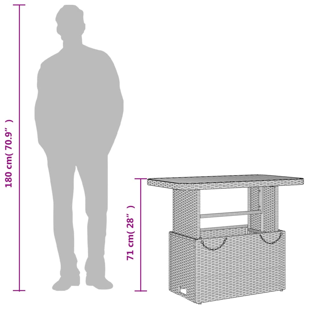 Tuintafel 90x55x71 cm poly rattan en massief acaciahout zwart