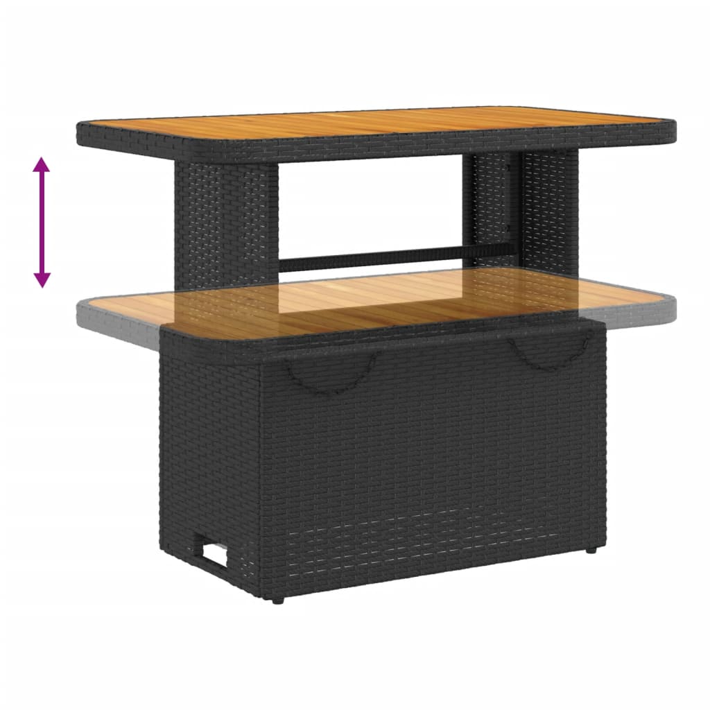 Tuintafel 90x55x71 cm poly rattan en massief acaciahout zwart