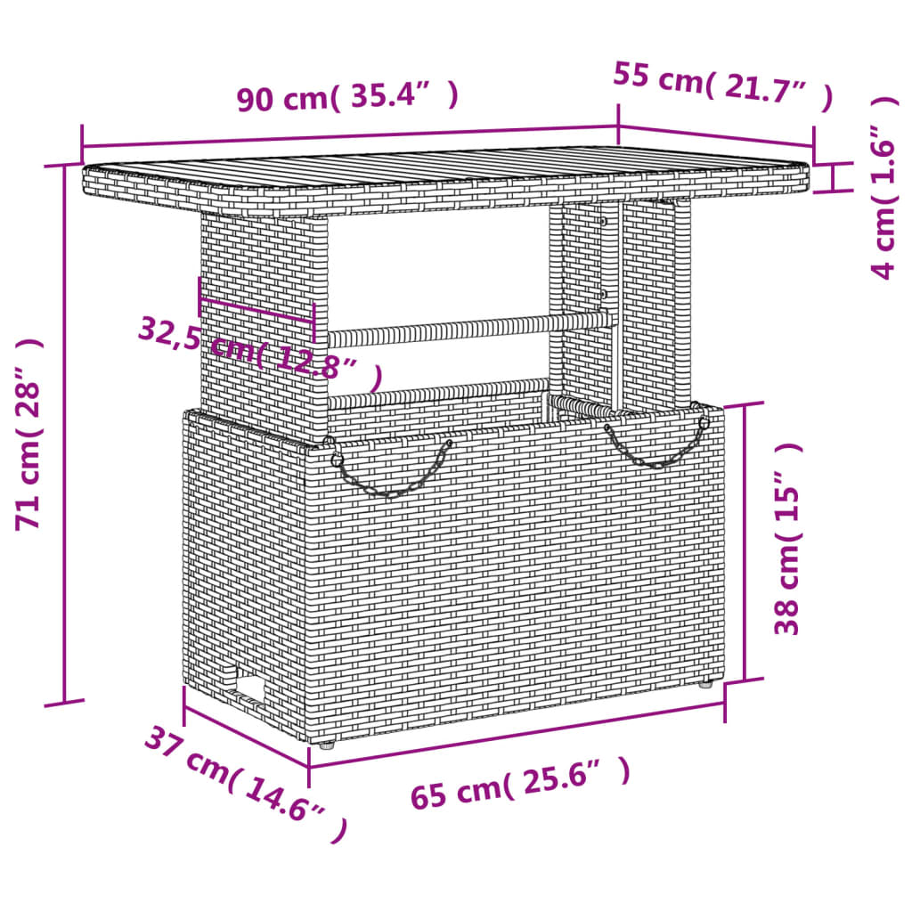 Tuintafel 90x55x71 cm poly rattan en massief acaciahout zwart