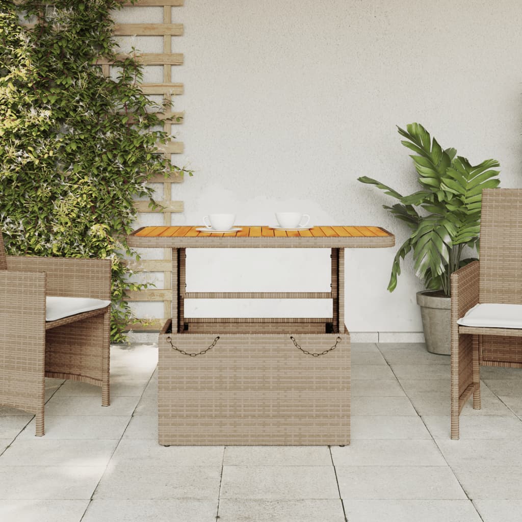 Tuintafel 90x55x71 cm poly rattan en acaciahout beige