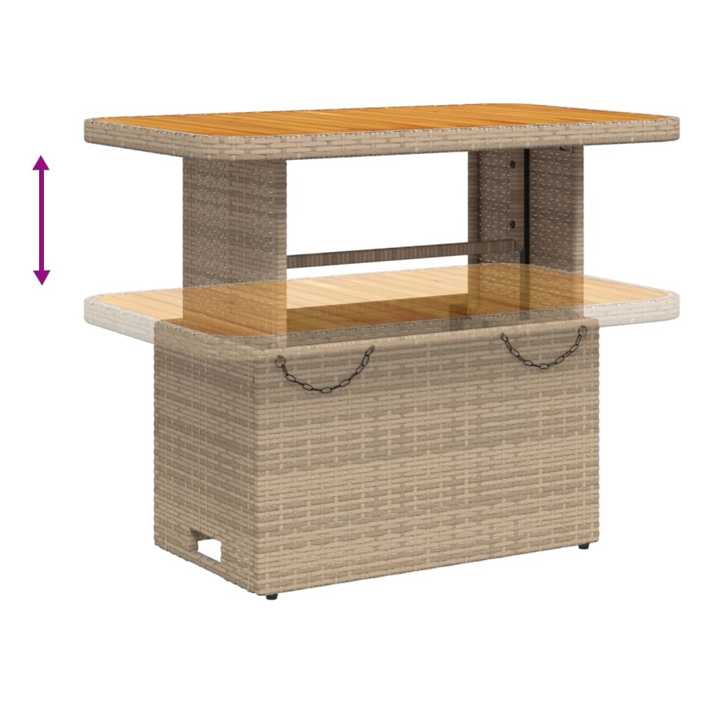 Tuintafel 90x55x71 cm poly rattan en acaciahout beige