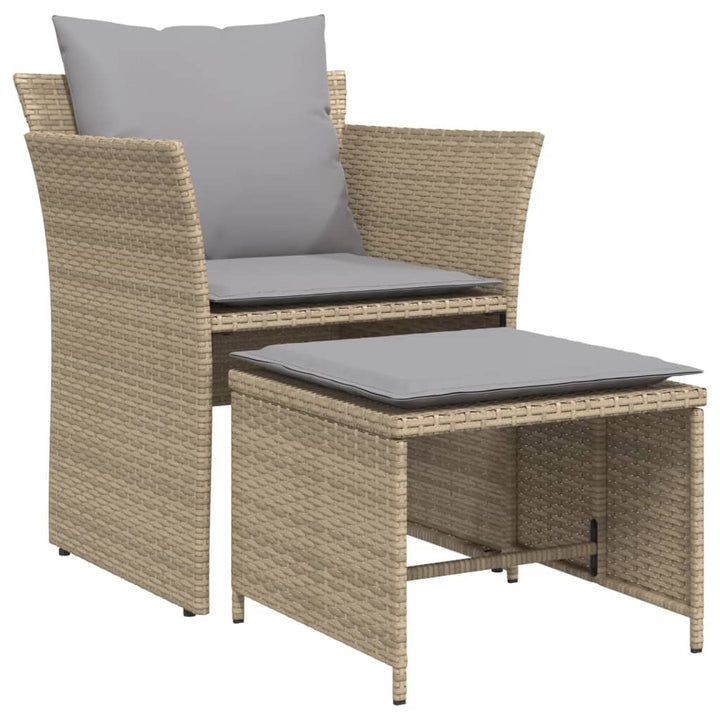 Tuinstoel met voetenbank poly rattan beige