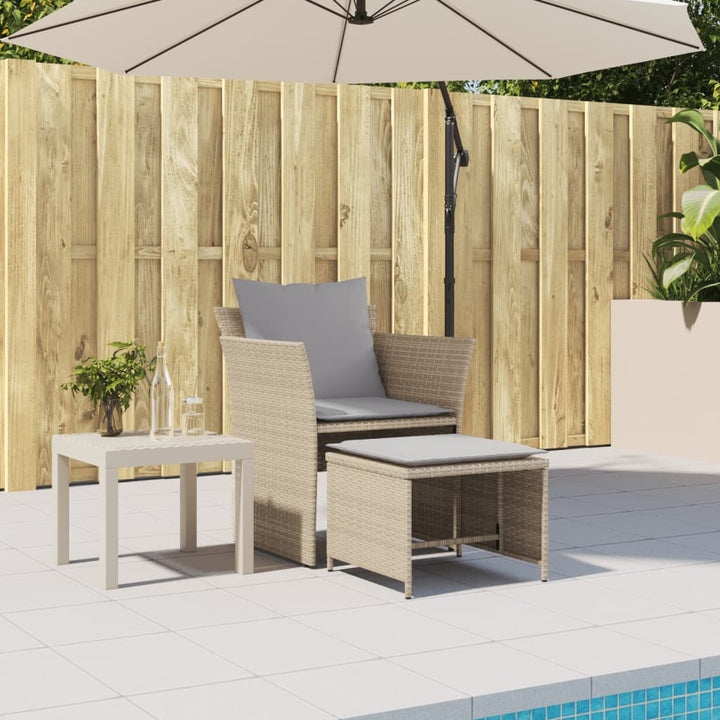 Tuinstoel met voetenbank poly rattan beige