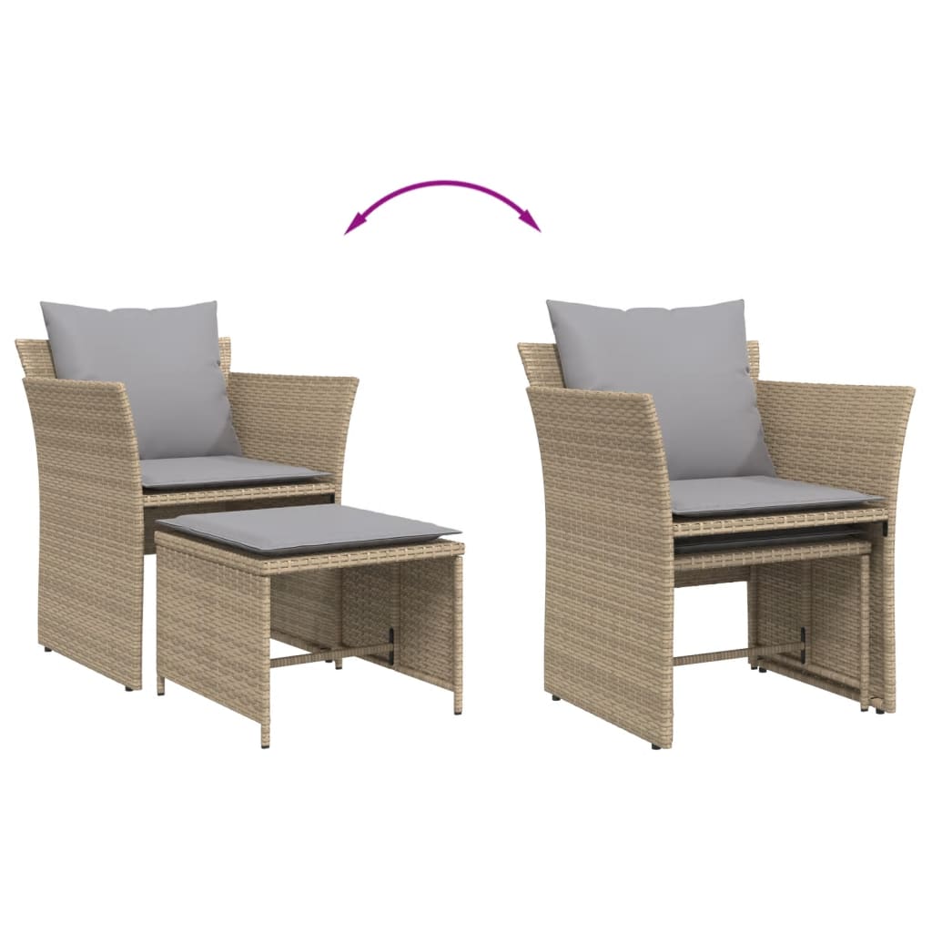 Tuinstoel met voetenbank poly rattan beige