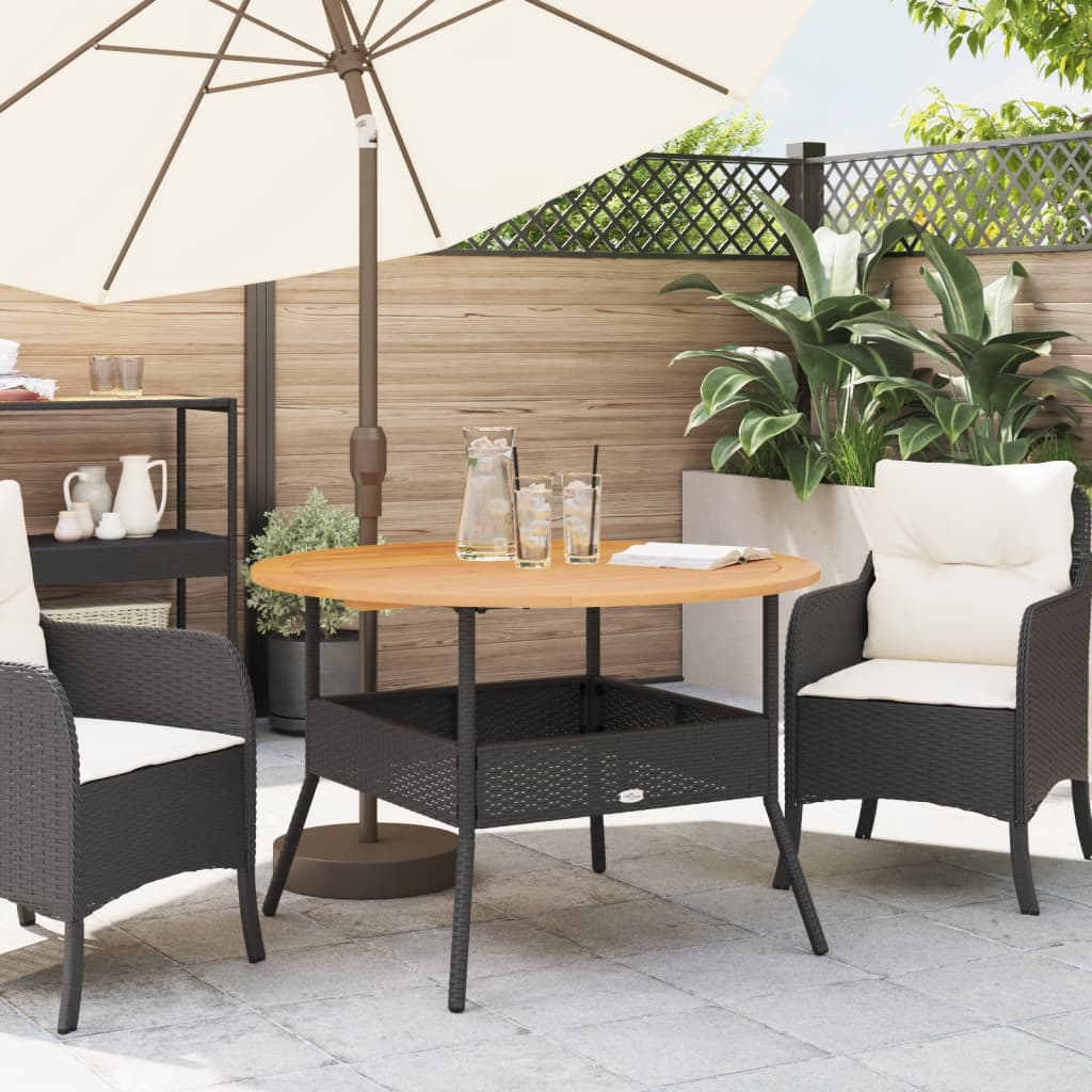 Tuintafel met acaciahouten blad ø˜110x71 cm poly rattan zwart