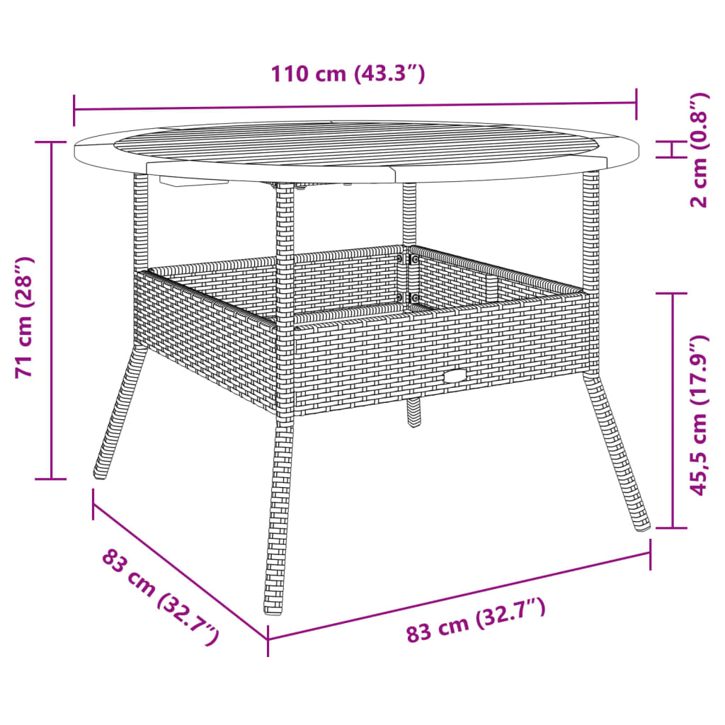 Tuintafel met acaciahouten blad ø˜110x71 cm poly rattan zwart