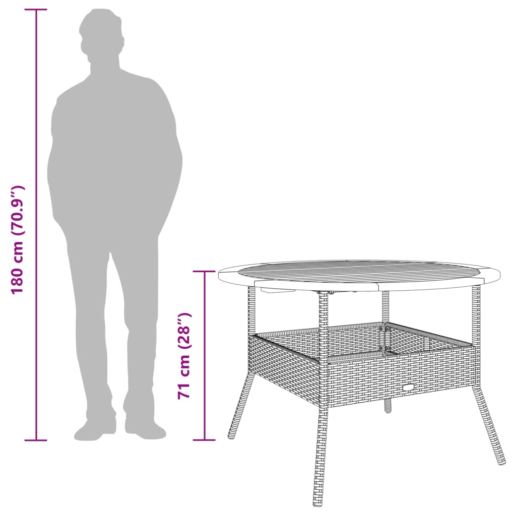 Tuintafel met acaciahouten blad ø˜110x71 cm poly rattan zwart