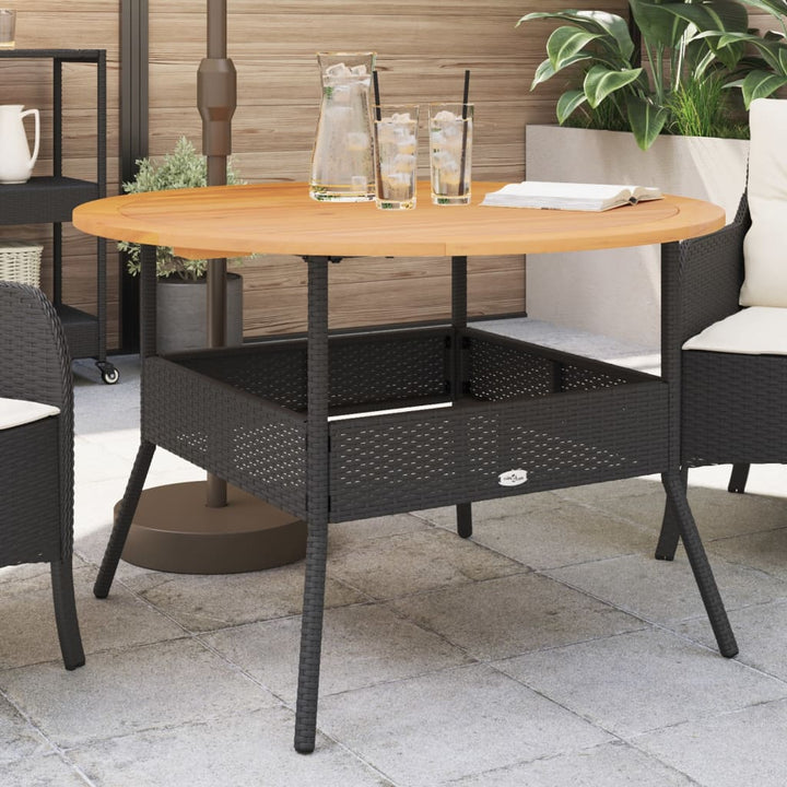 Tuintafel met acaciahouten blad ø˜110x71 cm poly rattan zwart