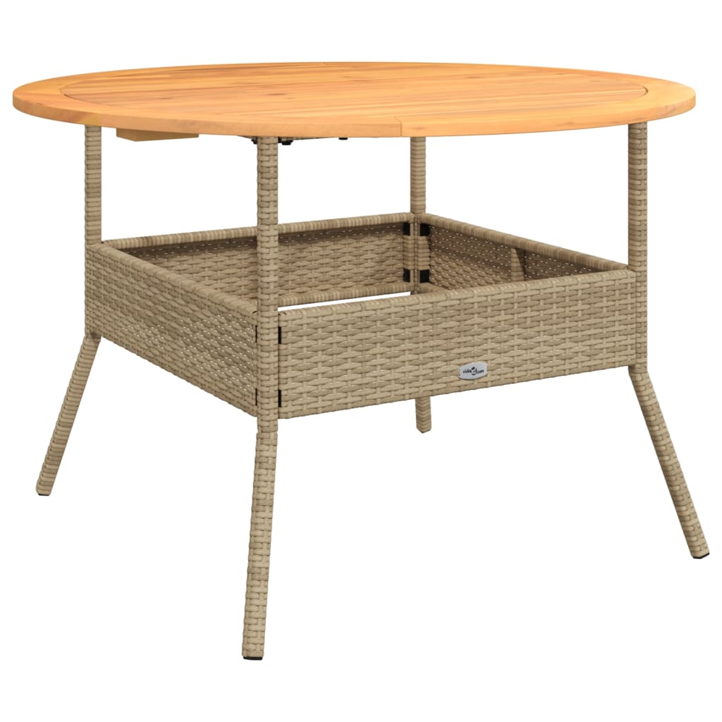 Tuintafel met acaciahouten blad ø˜110x71 cm poly rattan beige