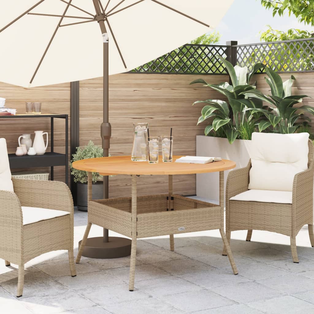 Tuintafel met acaciahouten blad ø˜110x71 cm poly rattan beige