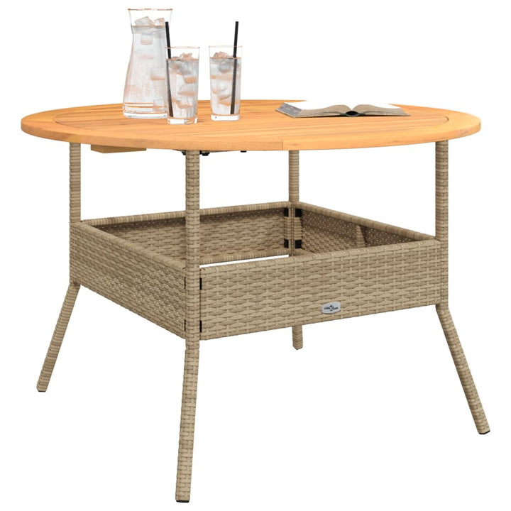 Tuintafel met acaciahouten blad ø˜110x71 cm poly rattan beige