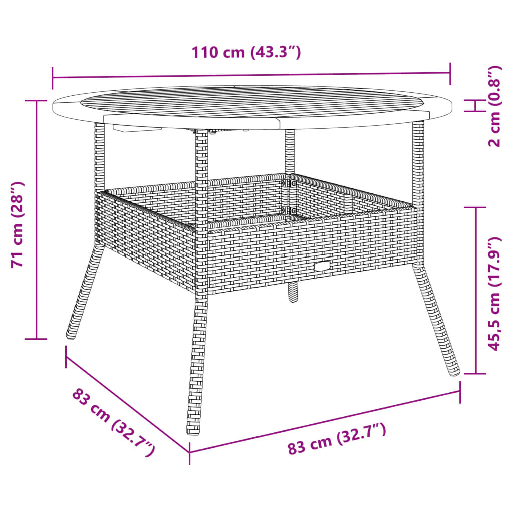 Tuintafel met acaciahouten blad ø˜110x71 cm poly rattan beige