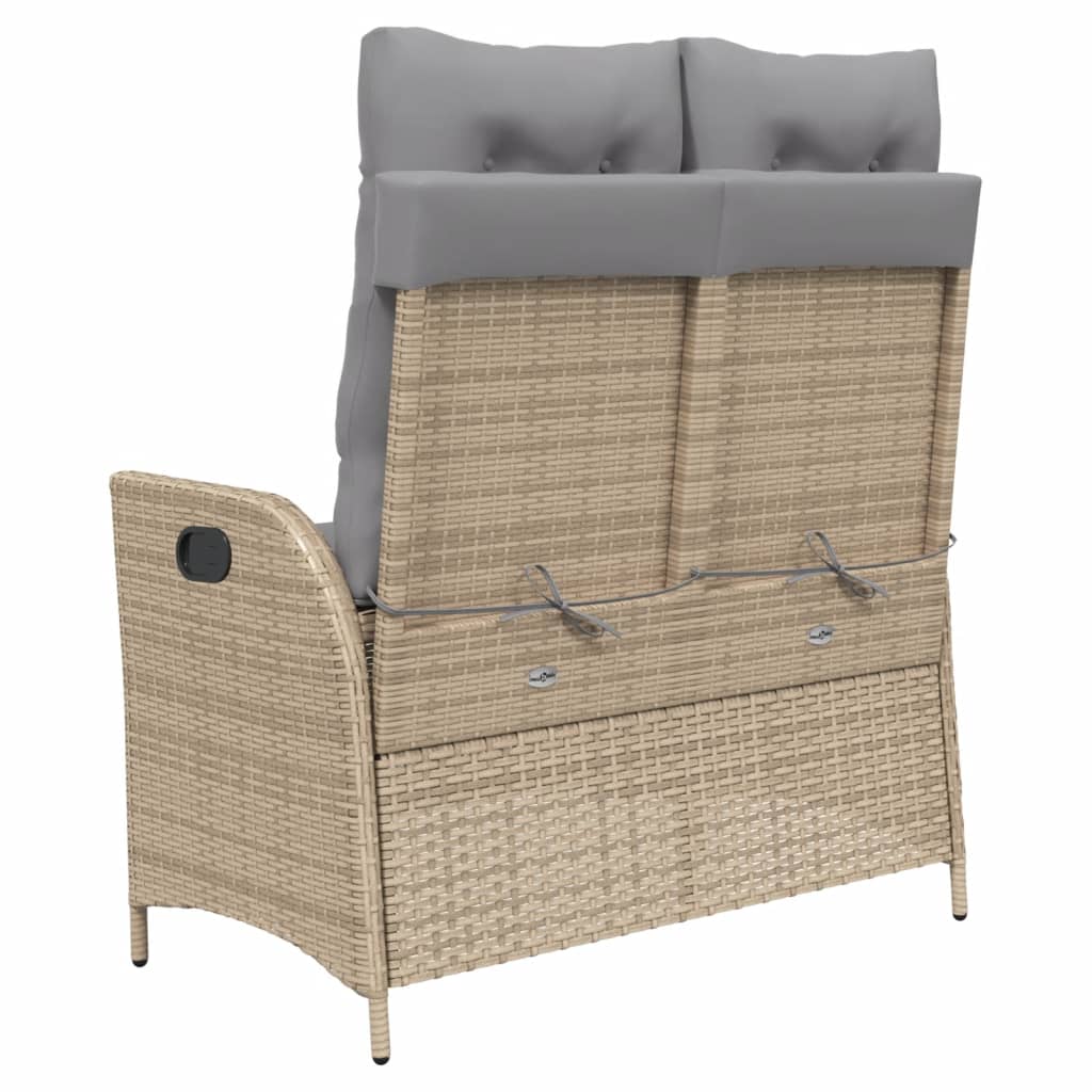 Tuinbankje verstelbaar met kussens poly rattan beige