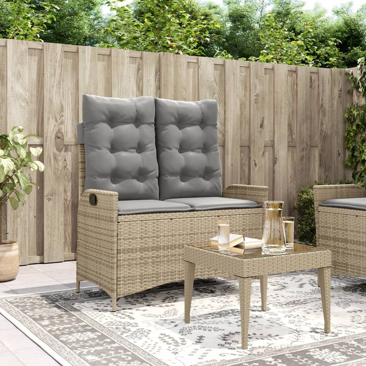 Tuinbankje verstelbaar met kussens poly rattan beige