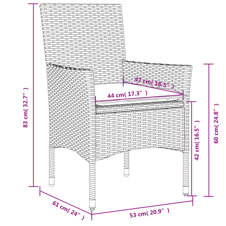 Tuinstoelen 2 st met kussens poly rattan zwart