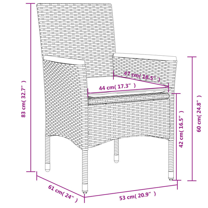 Tuinstoelen 2 st met kussens poly rattan beige