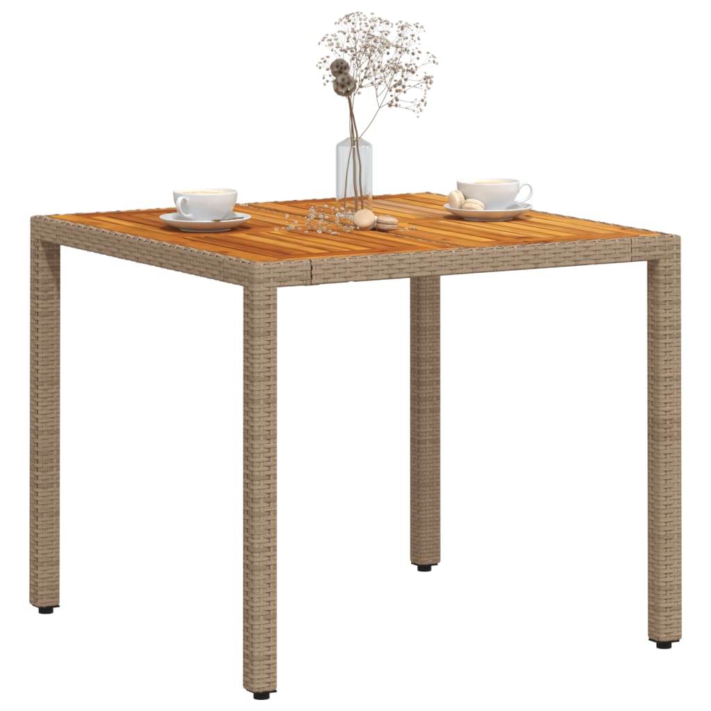 Tuintafel 90x90x75 cm poly rattan en acaciahout beige