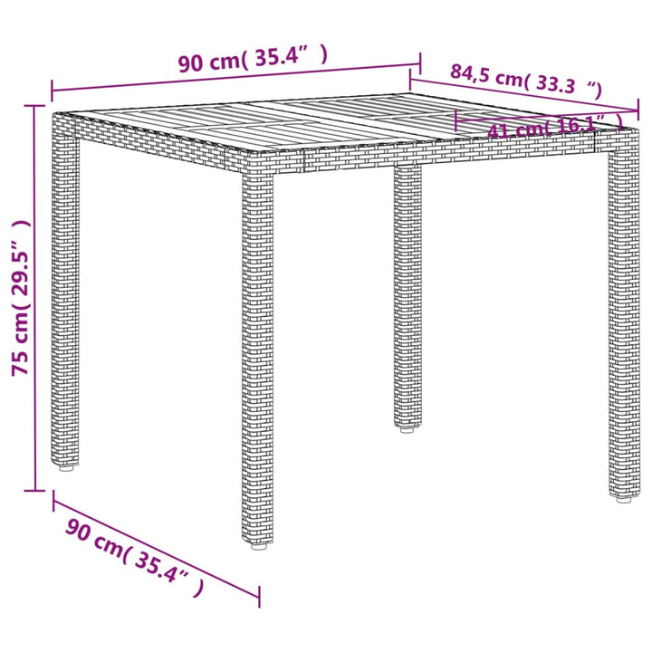 Tuintafel 90x90x75 cm poly rattan en acaciahout beige