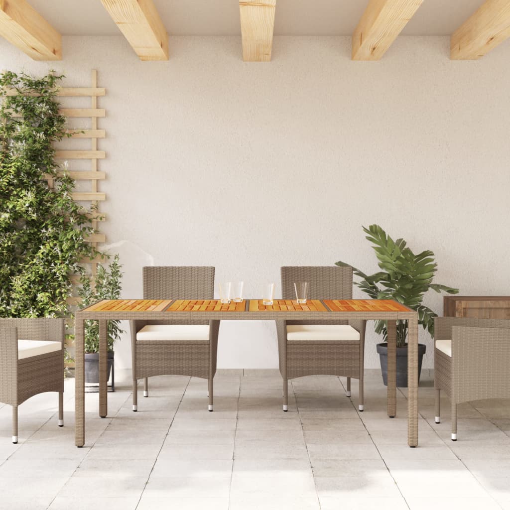 Tuintafel 190x90x75 cm poly rattan en acaciahout beige