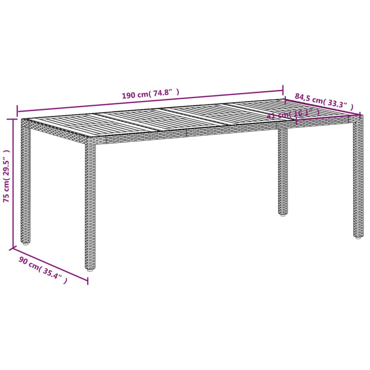 Tuintafel 190x90x75 cm poly rattan en acaciahout beige