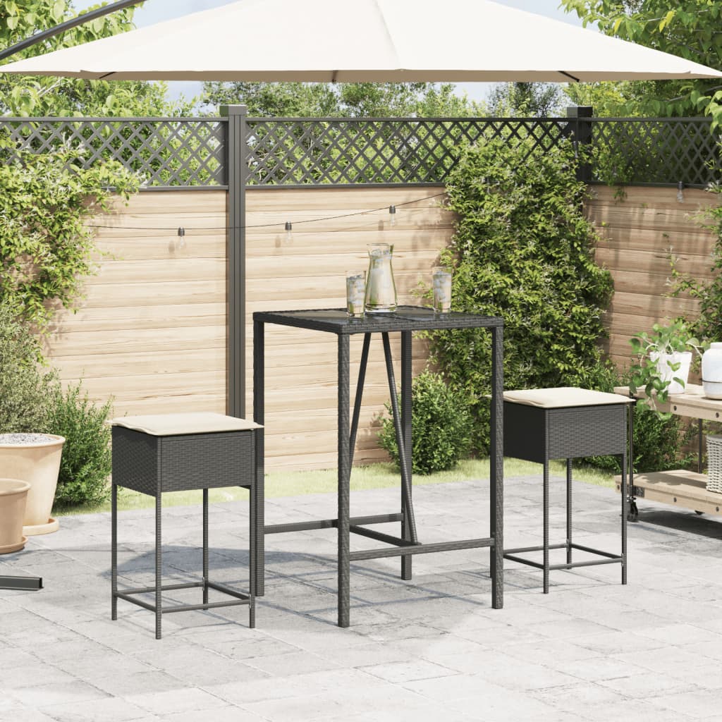 Tuinbarkrukken met kussens 2 st poly rattan zwart