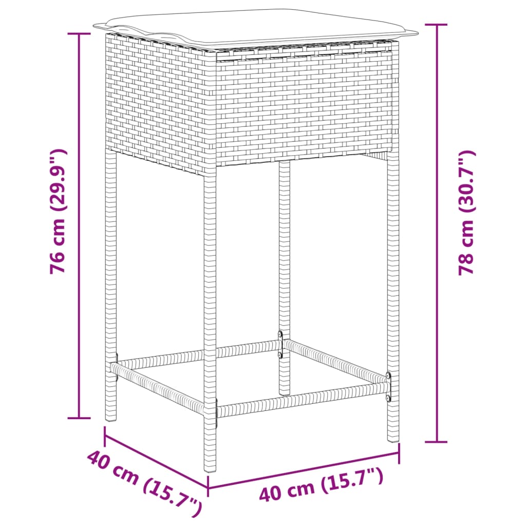 Tuinbarkrukken met kussens 2 st poly rattan zwart