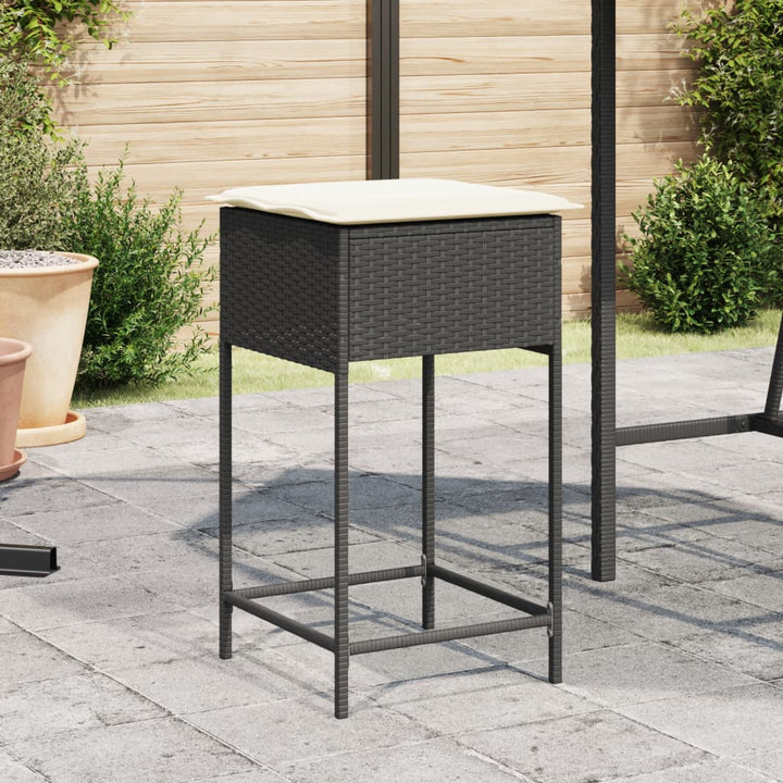 Tuinbarkrukken met kussens 2 st poly rattan zwart