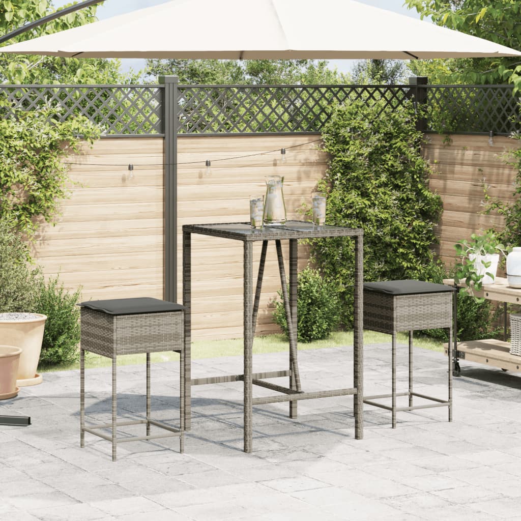 Tuinbarkrukken met kussens 2 st poly rattan grijs