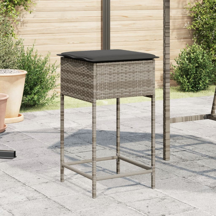 Tuinbarkrukken met kussens 2 st poly rattan grijs