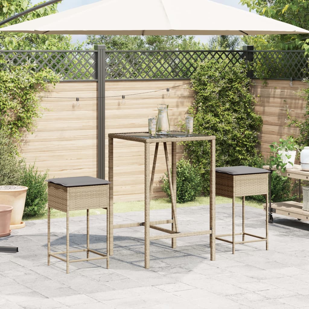 Tuinbarkruk 2 st met kussens poly rattan beige