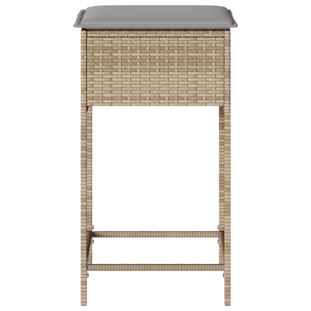 Tuinbarkrukken 2 st met kussens poly rattan beige