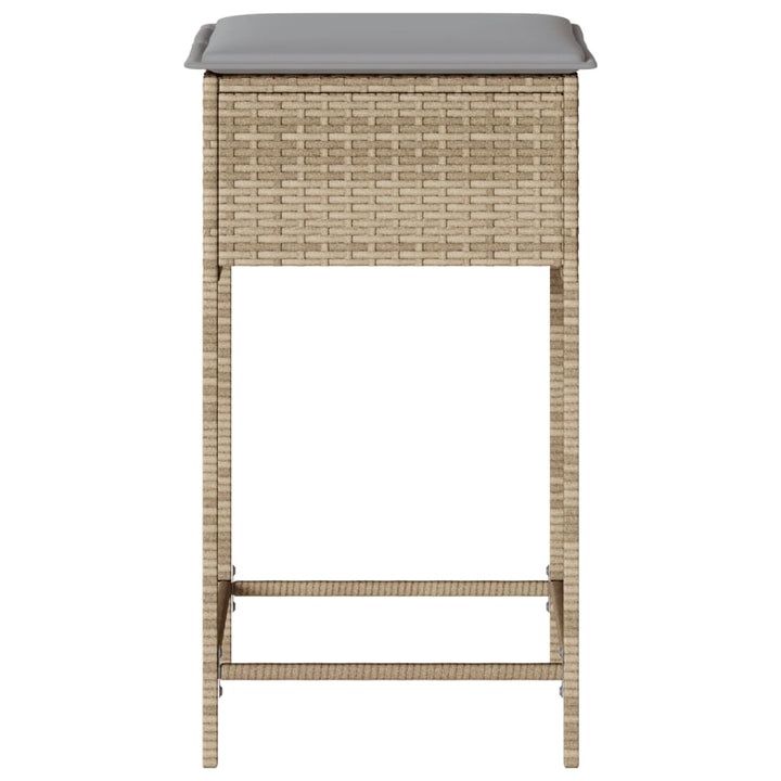 Tuinbarkruk 2 st met kussens poly rattan beige