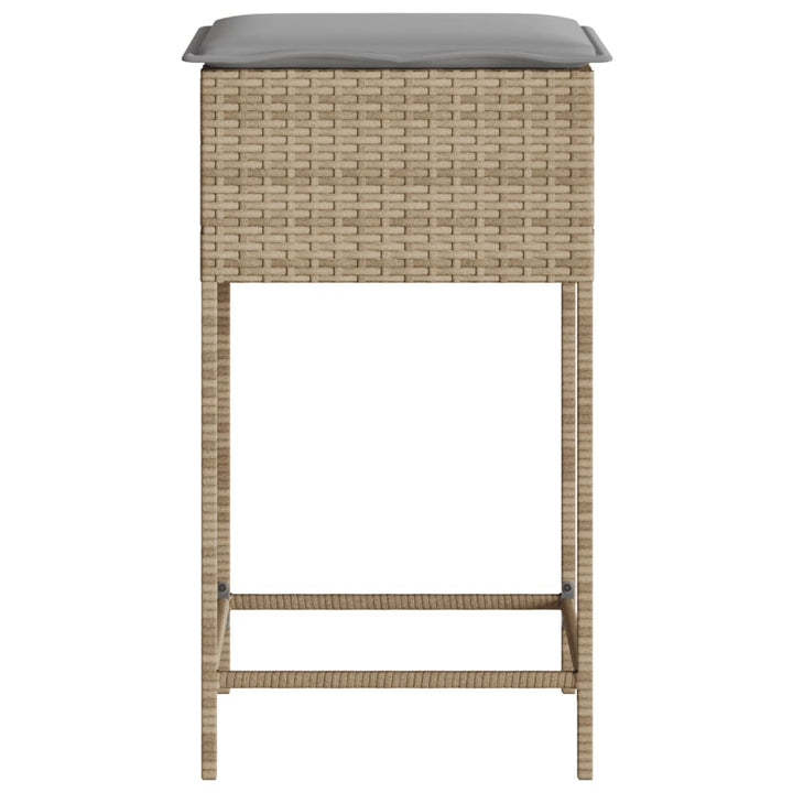 Tuinbarkruk 2 st met kussens poly rattan beige