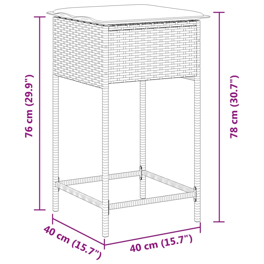 Tuinbarkrukken 2 st met kussens poly rattan beige