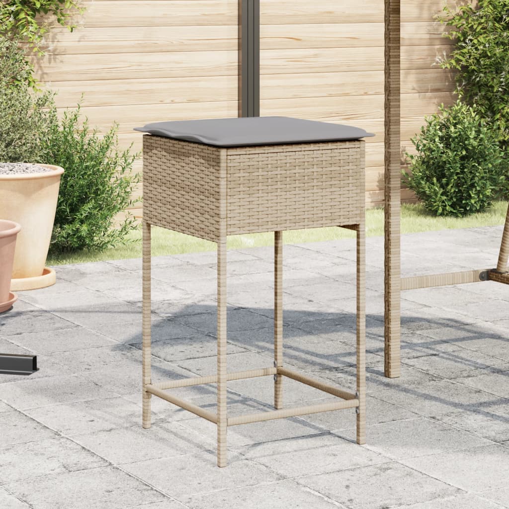 Tuinbarkruk 2 st met kussens poly rattan beige