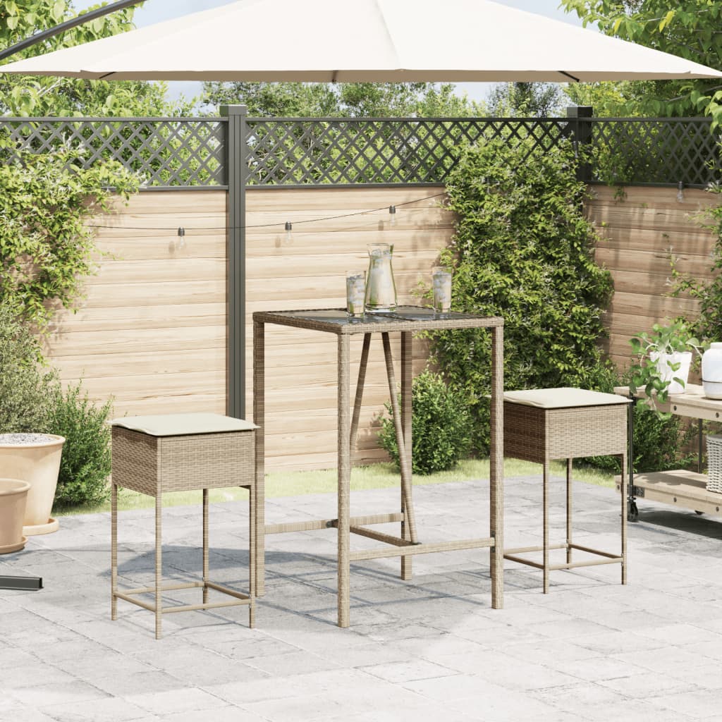 Tuinbarkrukken 2 st met kussens poly rattan beige