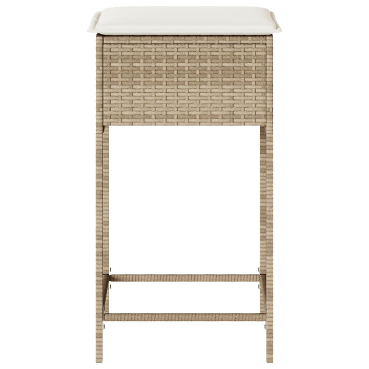 Tuinbarkrukken 2 st met kussens poly rattan beige