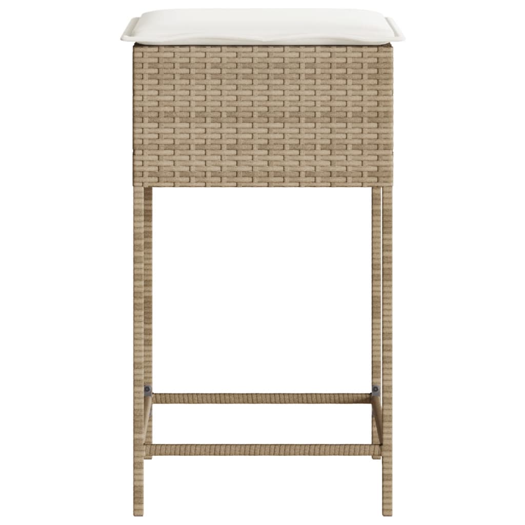 Tuinbarkrukken 2 st met kussens poly rattan beige