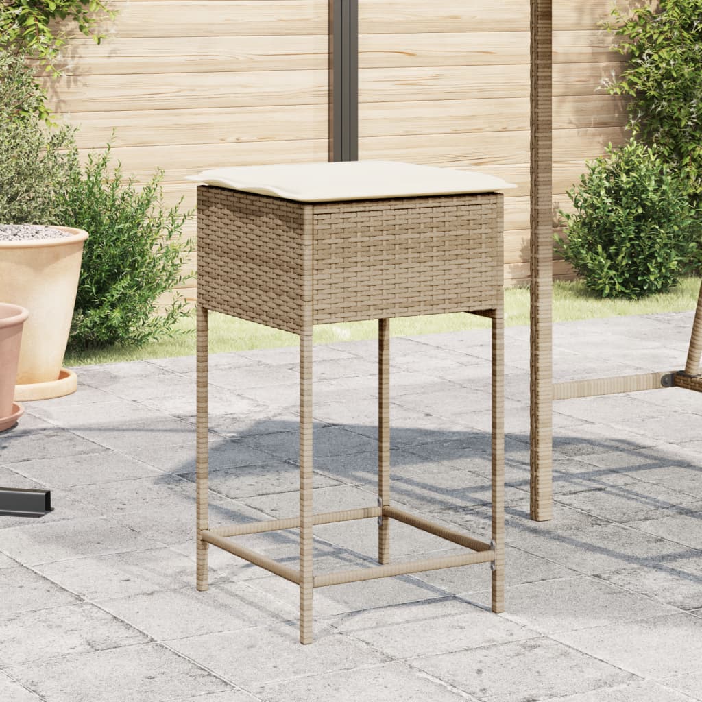 Tuinbarkrukken 2 st met kussens poly rattan beige