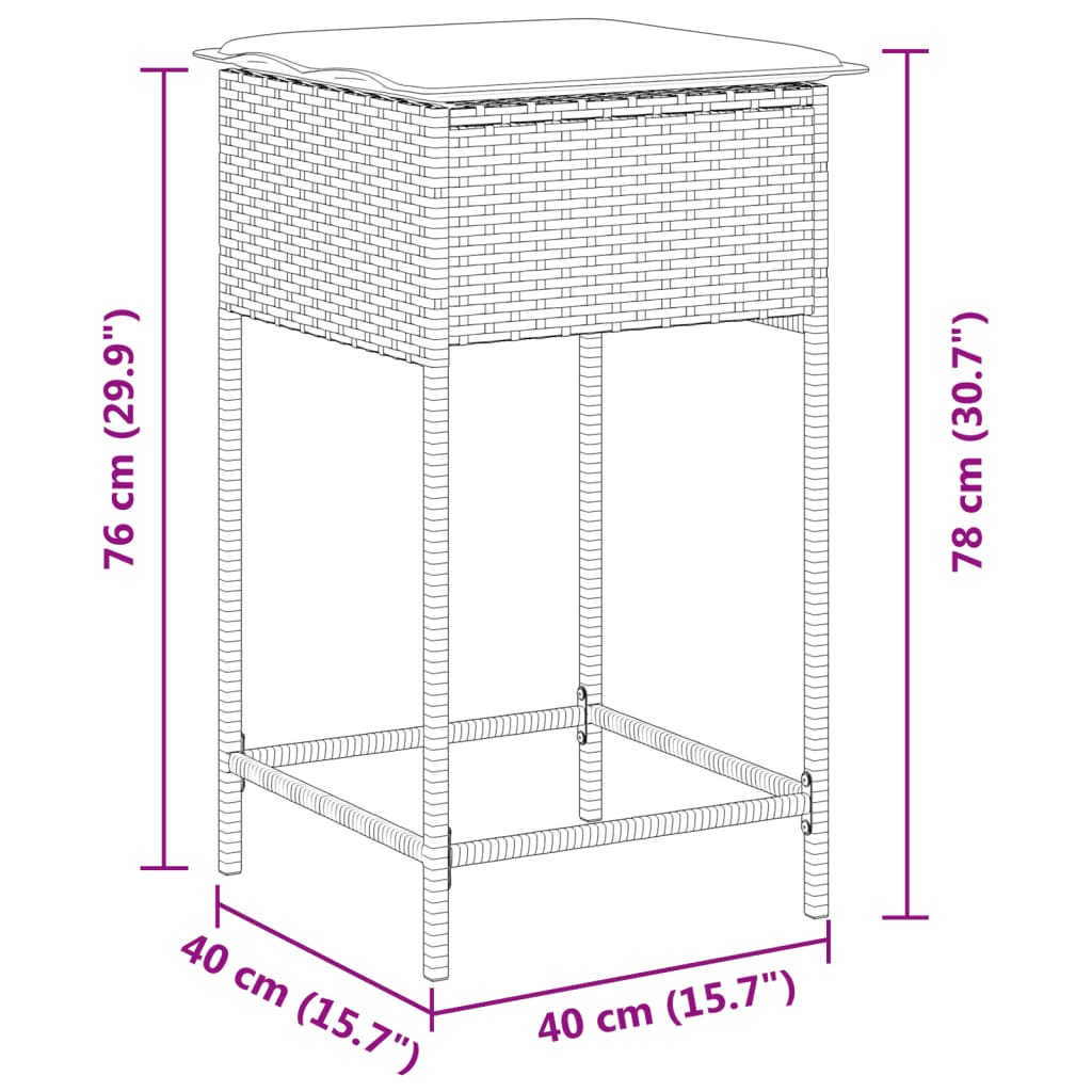 Tuinbarkrukken met kussens 2 st poly rattan lichtgrijs