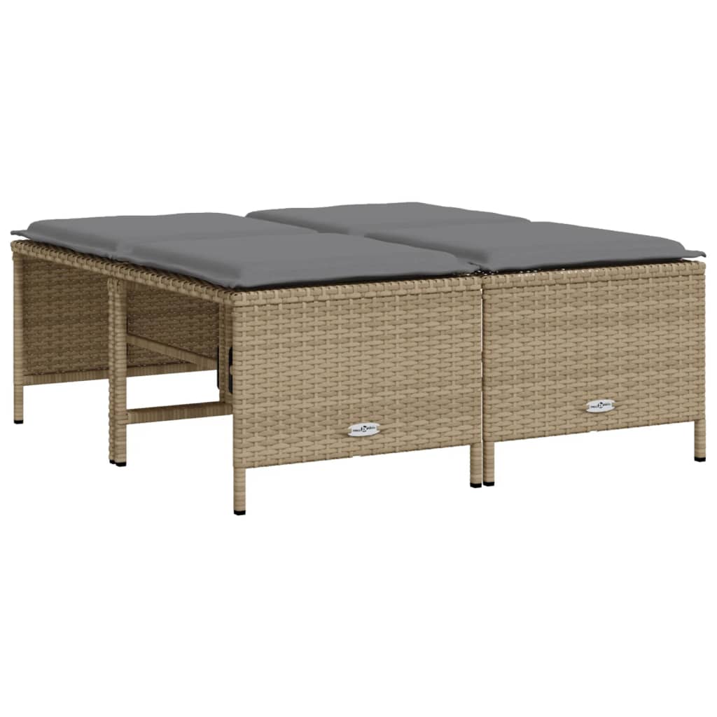 Tuinkrukken met kussens 4 st poly rattan beige